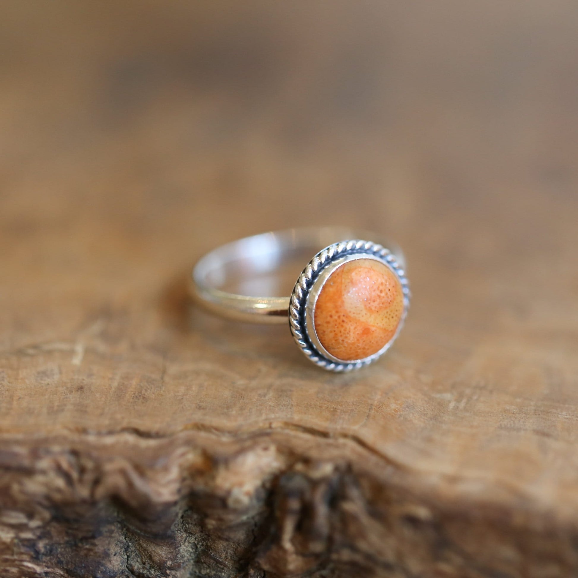 Red Sponge Coral Ring – Sterling Silver, Silversmithed