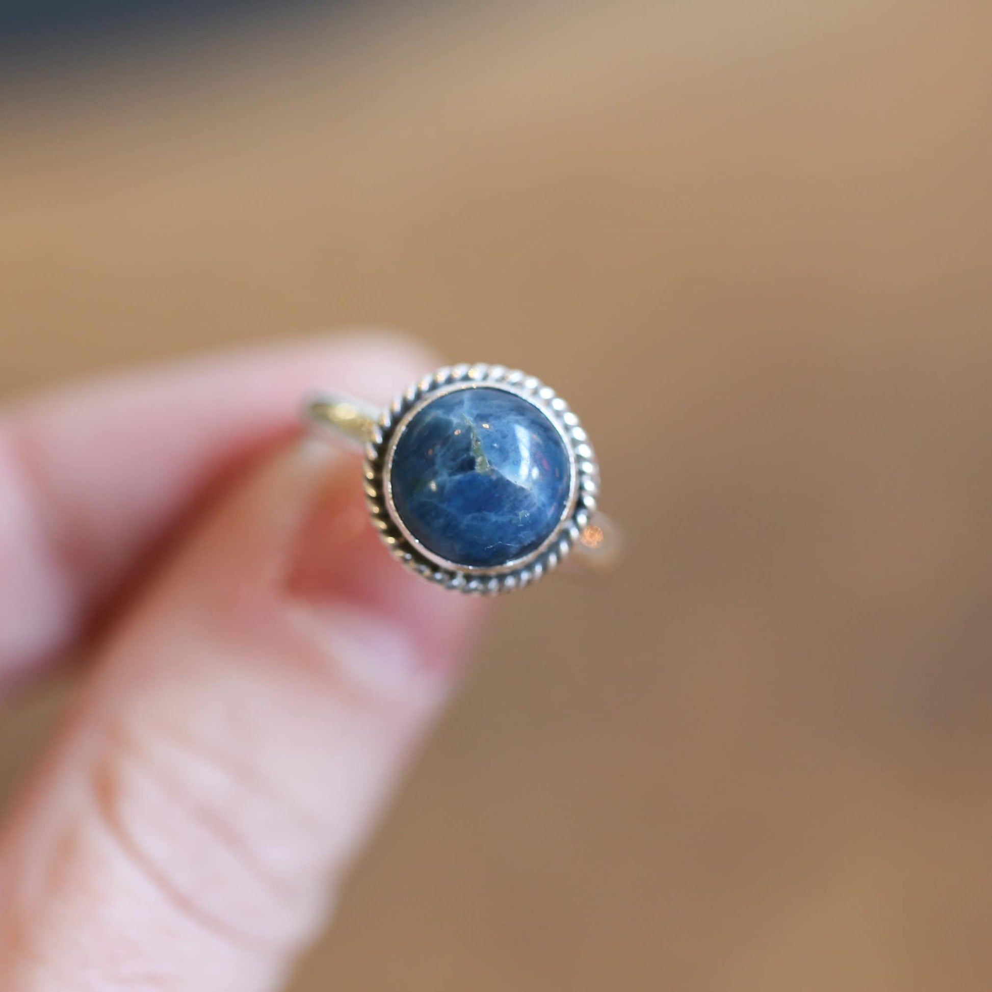 Teal Apatite Sterling Silver Ring - Handmade Stacker Ring