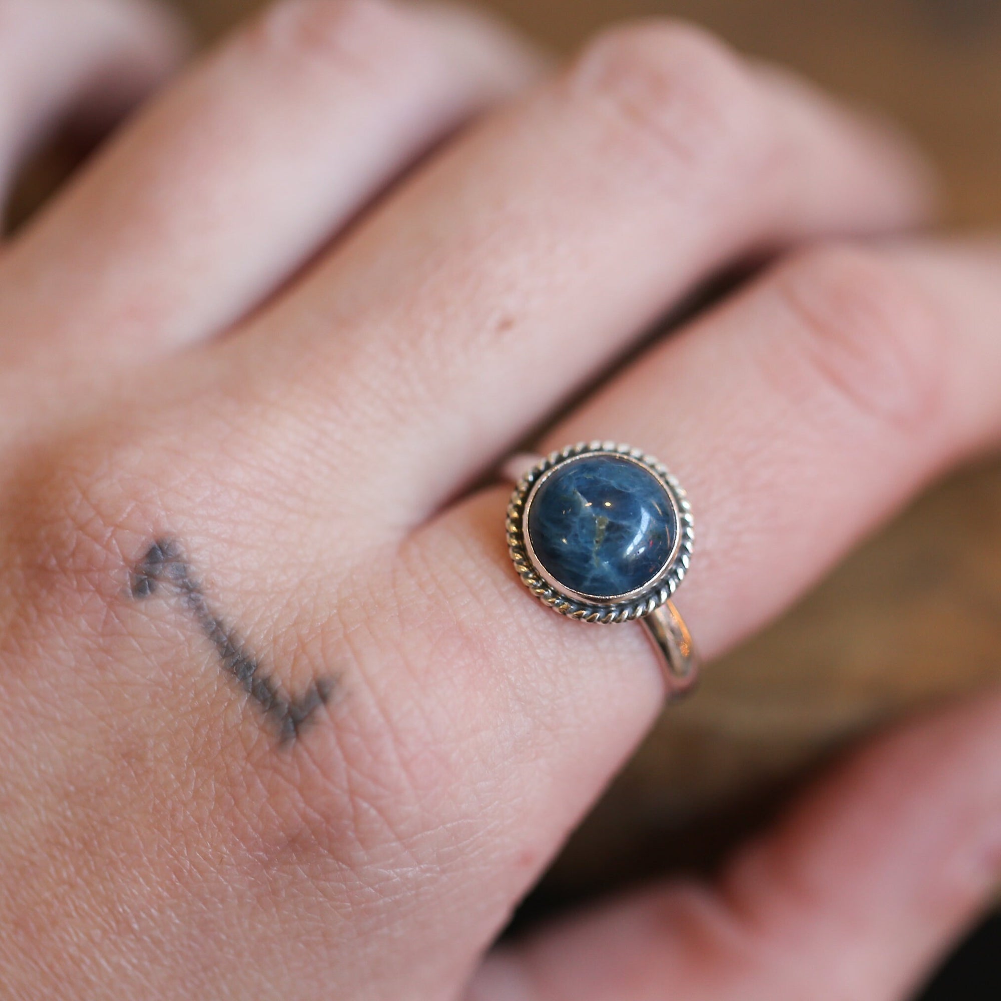 Apatite Ring - .925 Sterling Silver - Apatite Stacker Ring - Teal Blue Apatite