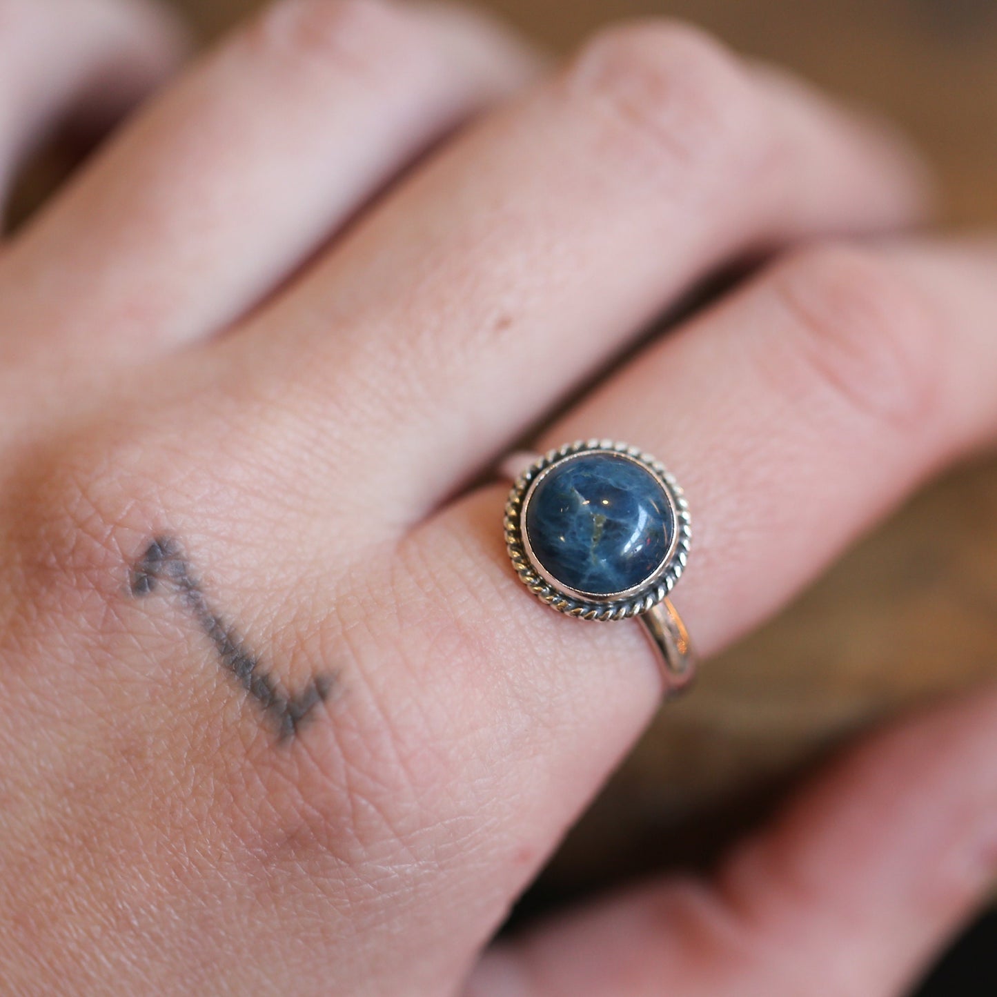 Teal Apatite Sterling Silver Ring - Handmade Stacker Ring