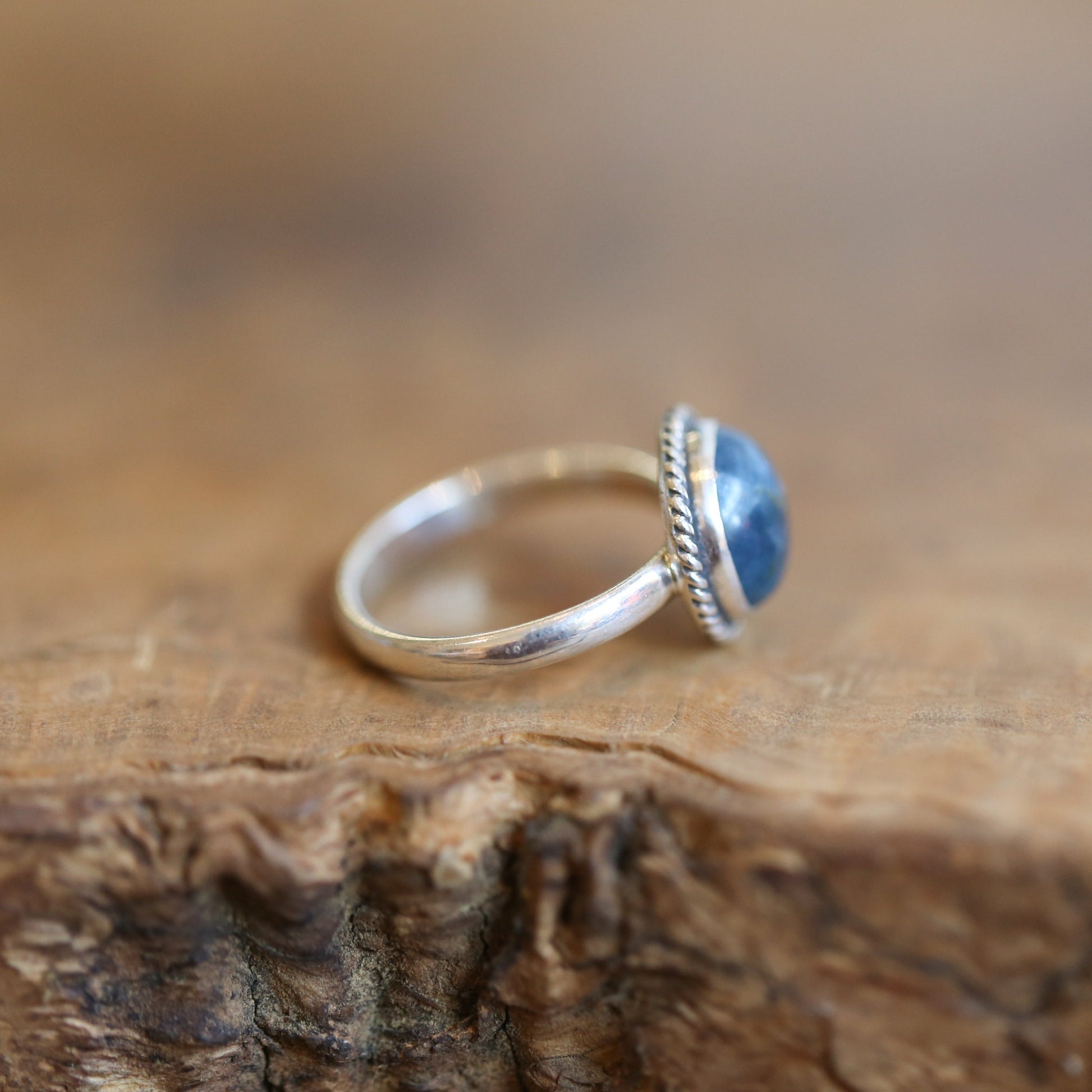 Teal Apatite Sterling Silver Ring - Handmade Stacker Ring