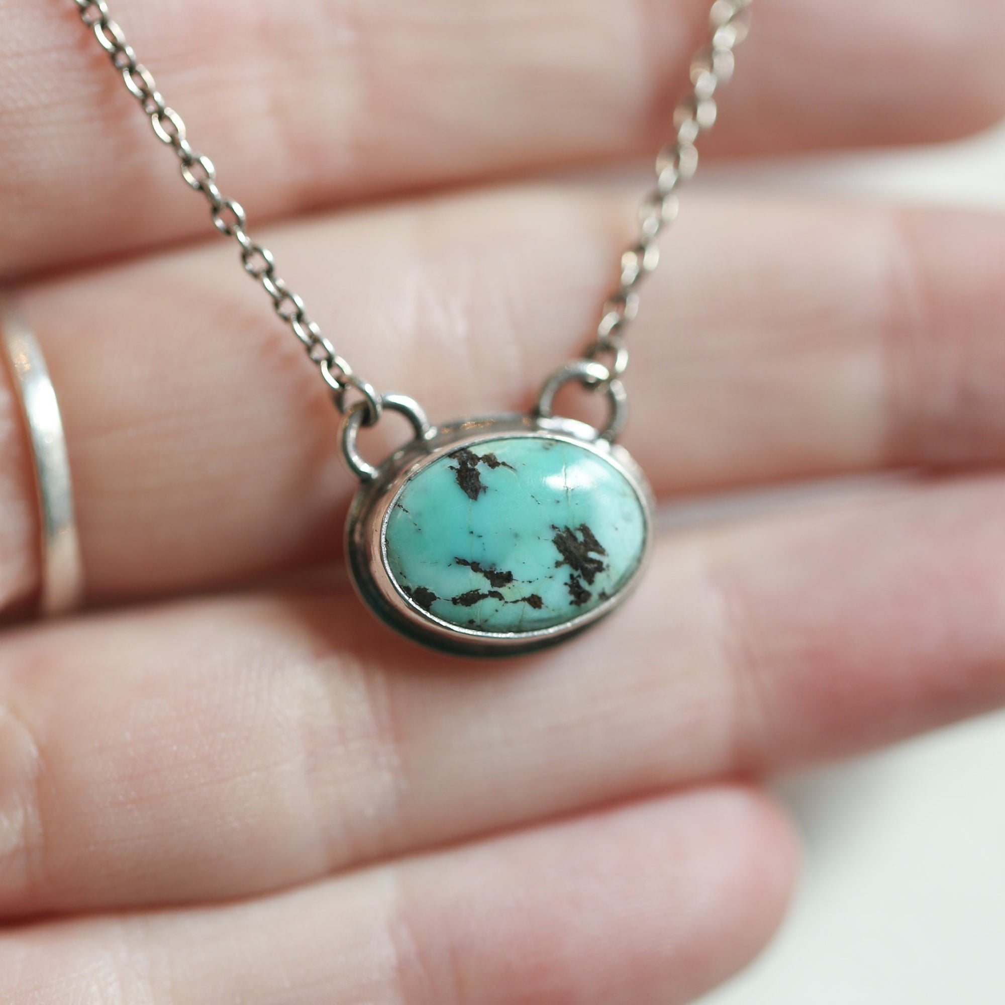 Turquoise Necklace - Small Turquoise Pendant with Chain - Ready to Ship - OOAK