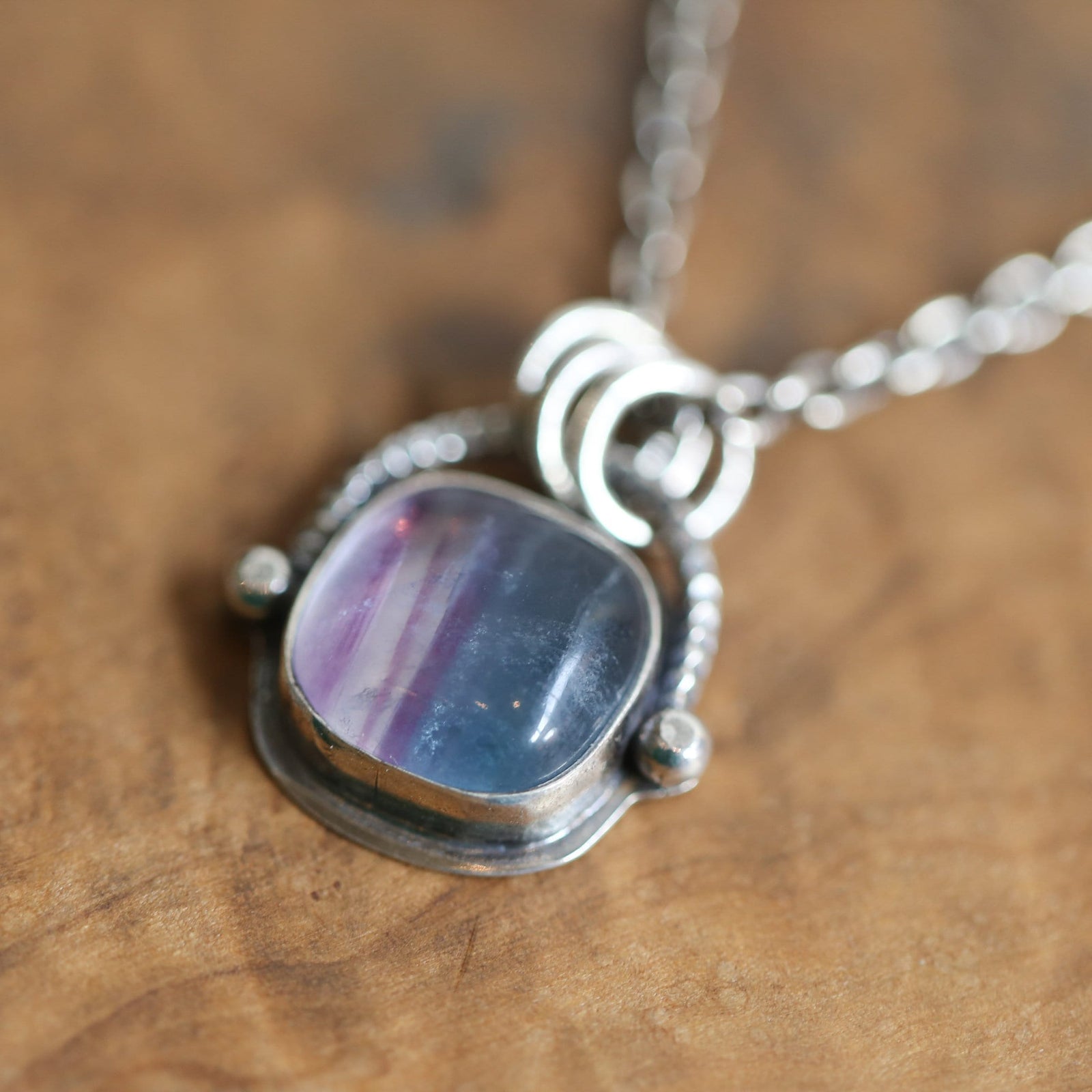 Rainbow Fluorite Pendant - Sterling Silver