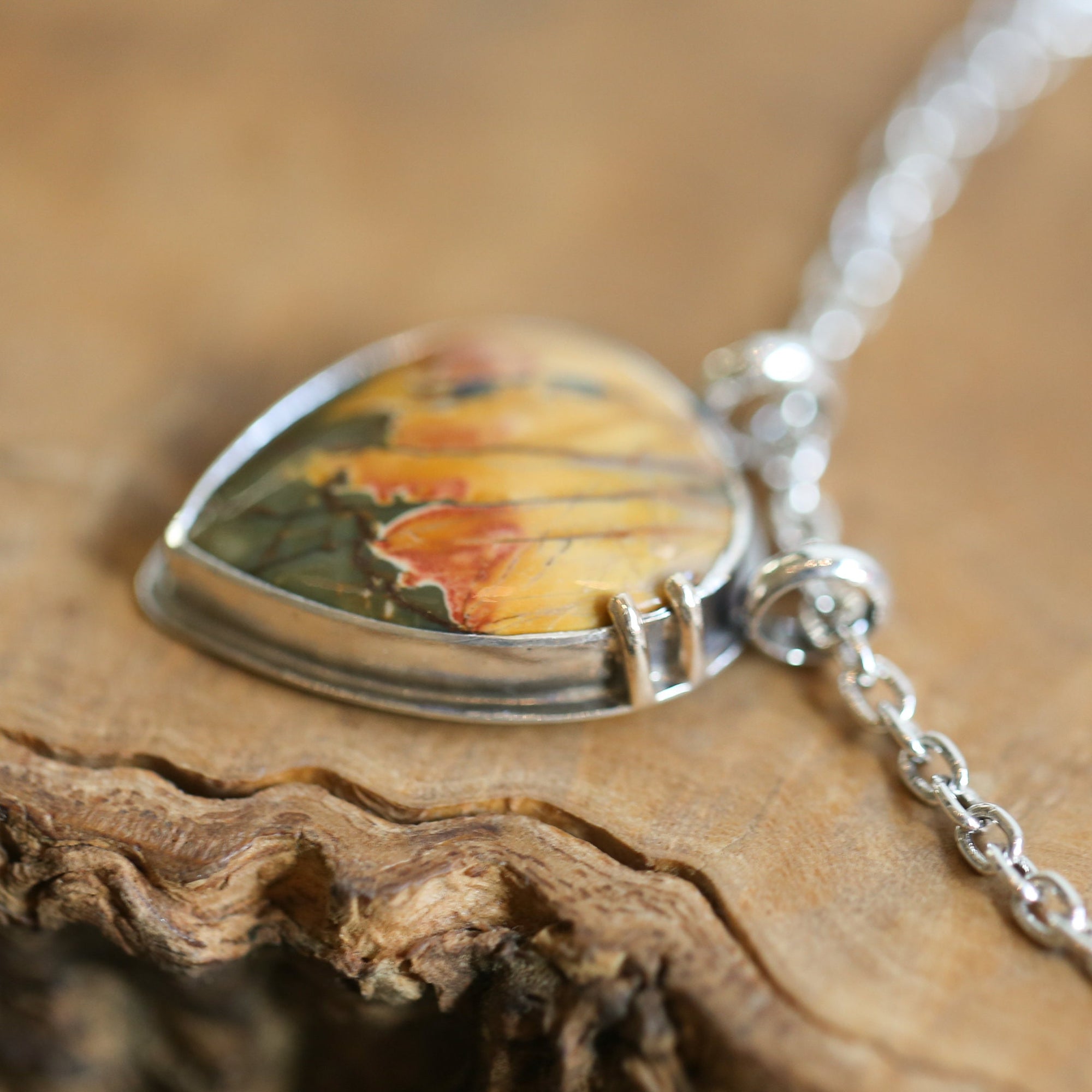 Red Creek Jasper Pendant - 14K Solid Gold Accents - Sterling Silver