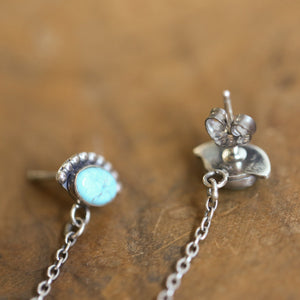 Turquoise Chain Earrings - Bright Eyes Earrings - .925 Sterling Silver