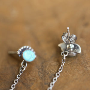 Turquoise Chain Earrings - Bright Eyes Earrings - .925 Sterling Silver