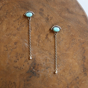 Turquoise Chain Earrings - Bright Eyes Earrings - .925 Sterling Silver