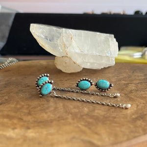 Turquoise Chain Earrings - Bright Eyes Earrings - .925 Sterling Silver