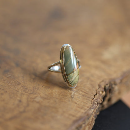 Custom Red Creek Jasper Ring - 18K Solid Gold Bezel - Sterling Silver