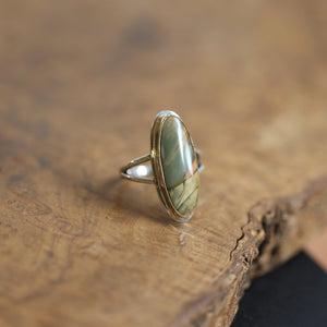 Red Creek Jasper Ring - 18K Solid Gold Bezel - Sterling Silver