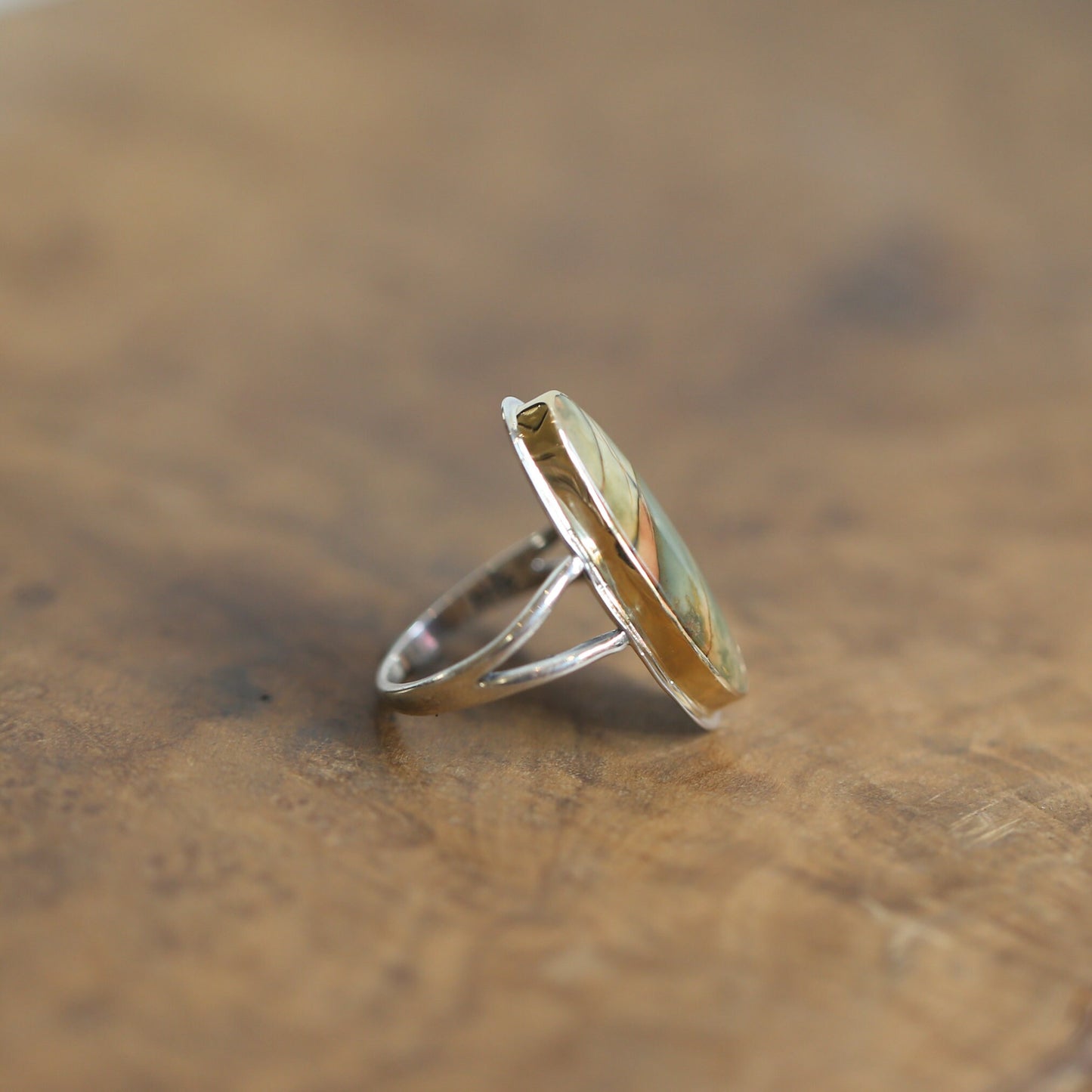 Custom Red Creek Jasper Ring - 18K Solid Gold Bezel - Sterling Silver