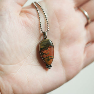 Red Creek Jasper Pendant -Sweetheart Necklace - Ready to Ship -Silversmith