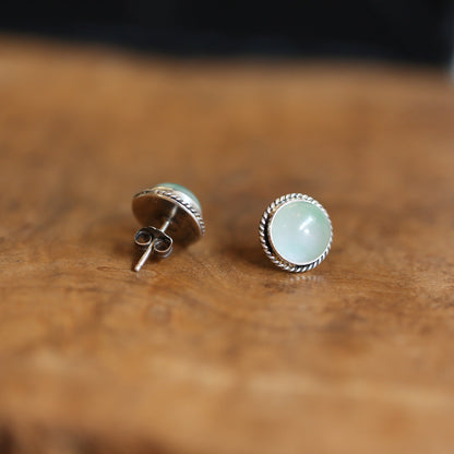 Burma Jade Sterling Silver Stud Earrings 10mm Cabochons – Traditional Silversmithing