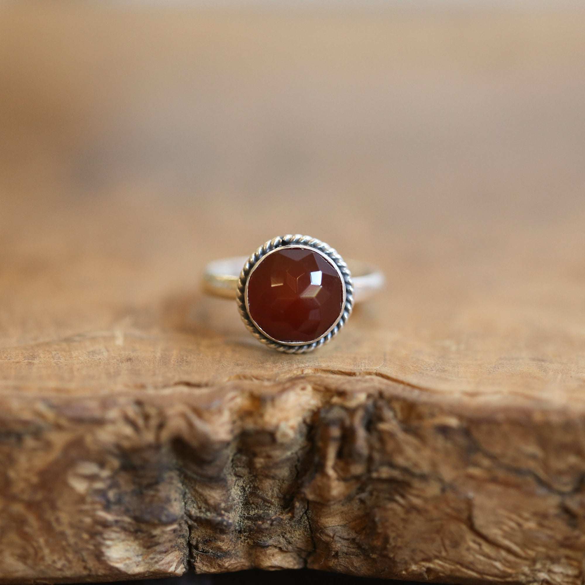 Carnelian Ring - Rose Cut Carnelian - Burnt Orange Carnelian Ring - Silversmith Ring