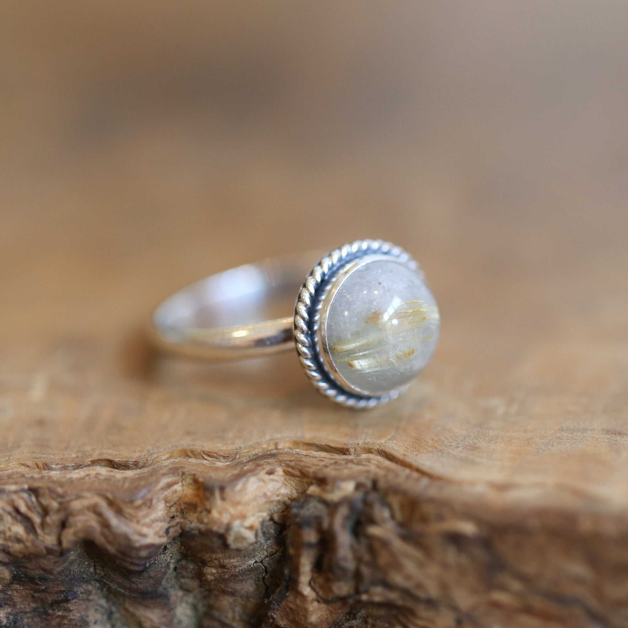 Golden Rutilated Quartz Ring - Silversmith Ring - Choose Your Own Stone - Gallery Wire Ring