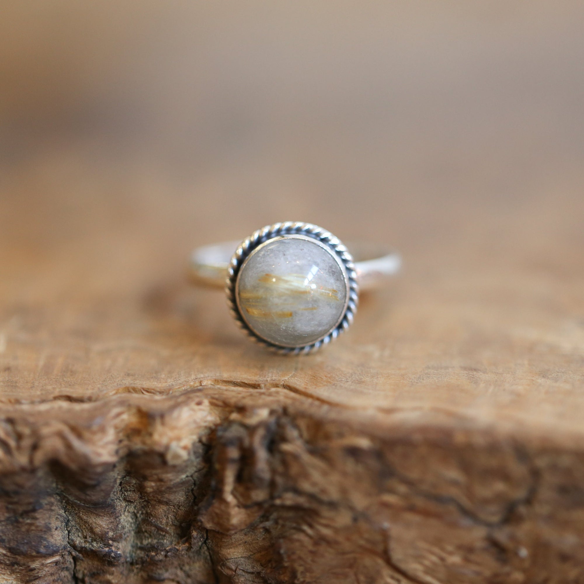 Golden Rutilated Quartz Ring - Silversmith Ring - Choose Your Own Stone - Gallery Wire Ring