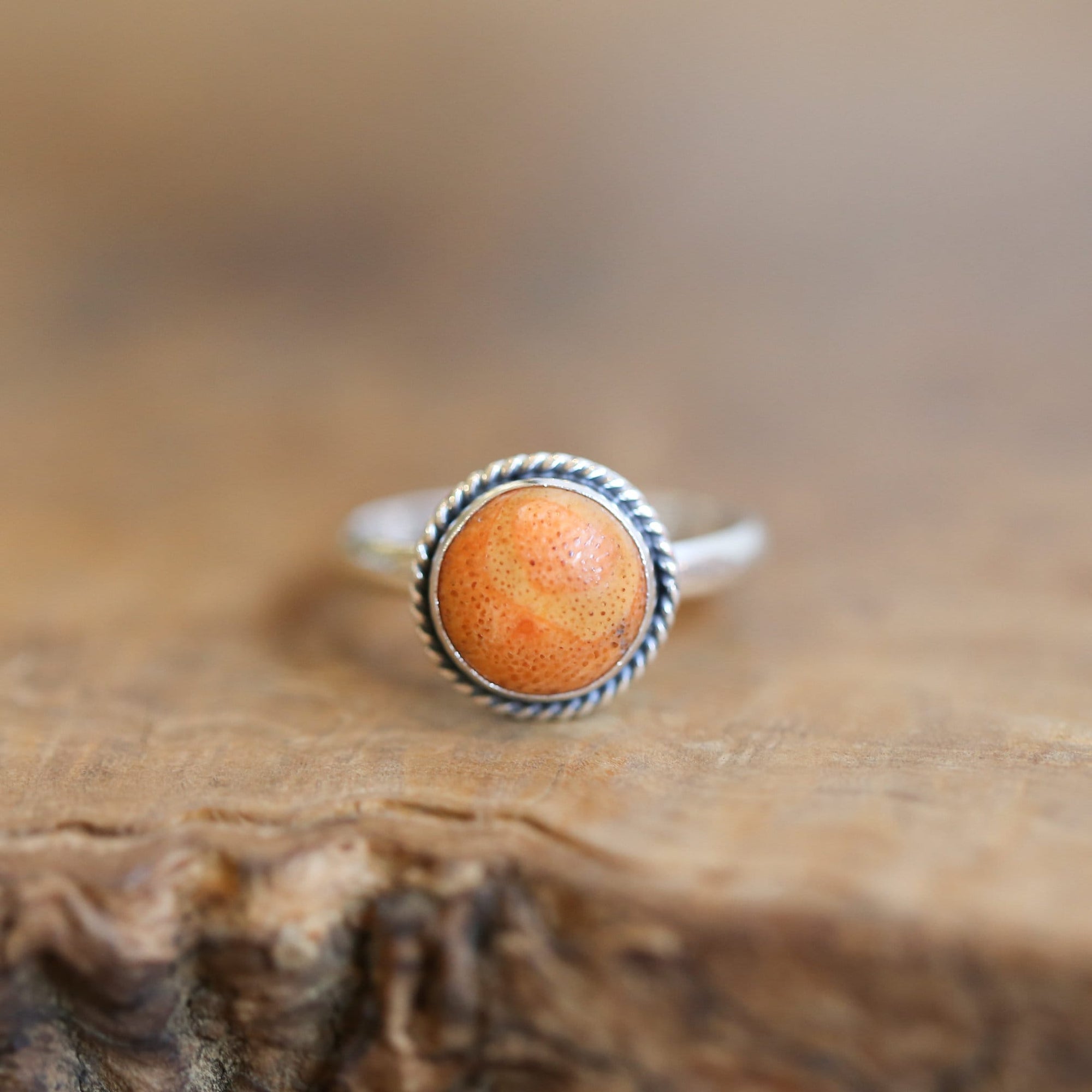 Red Sponge Coral Ring - Western Red Coral - Sterling Silver