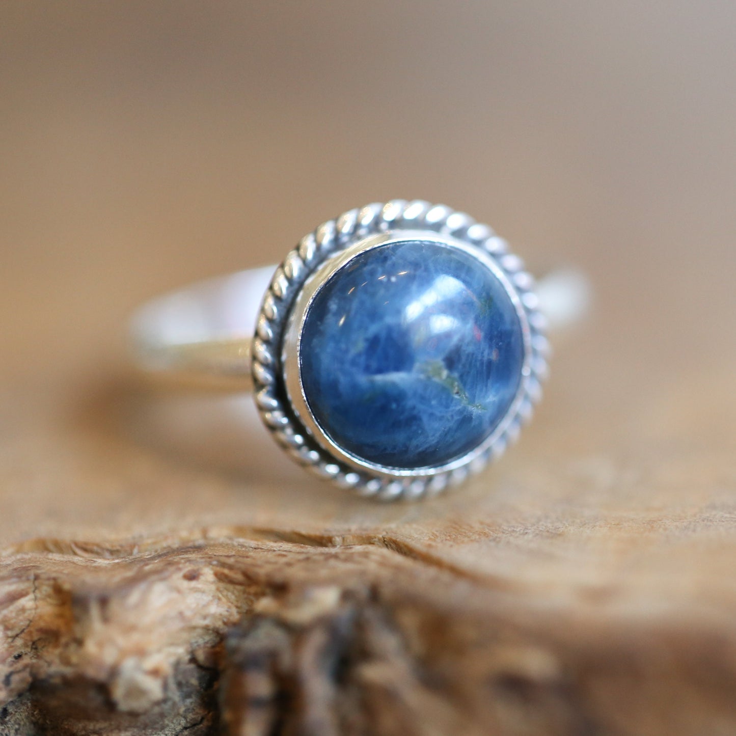Teal Apatite Sterling Silver Ring - Handmade Stacker Ring