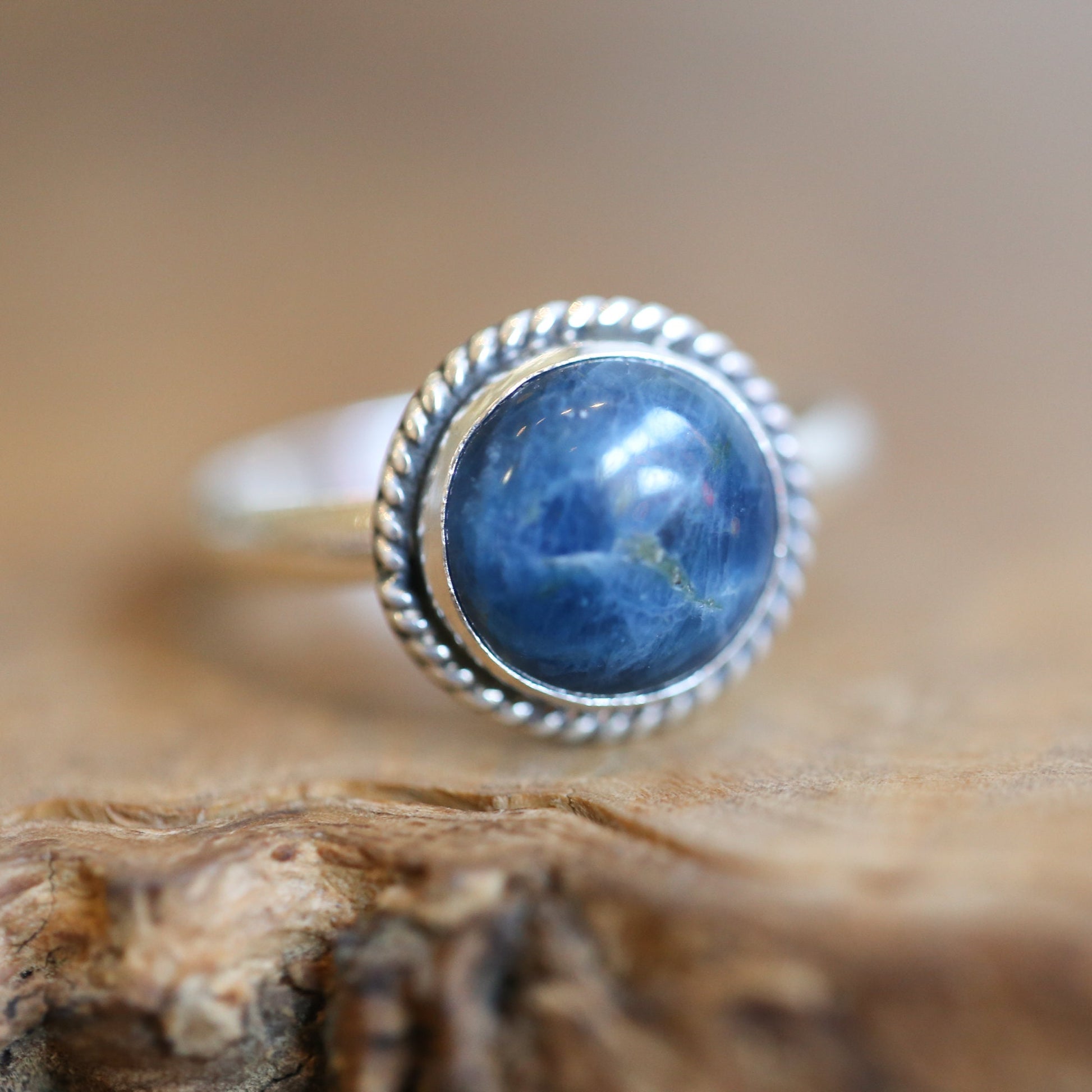 Teal Apatite Sterling Silver Ring - Handmade Stacker Ring