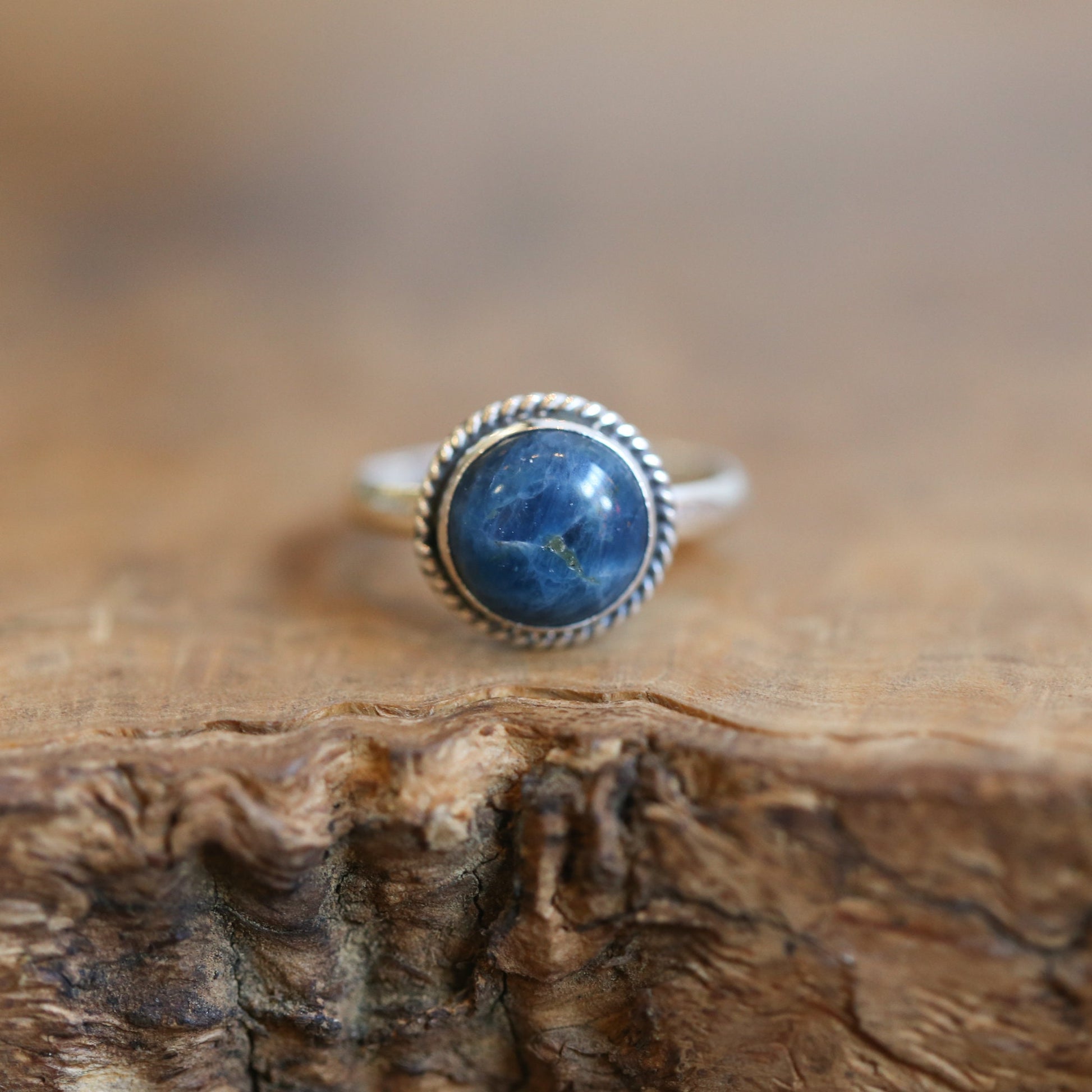 Teal Apatite Sterling Silver Ring - Handmade Stacker Ring
