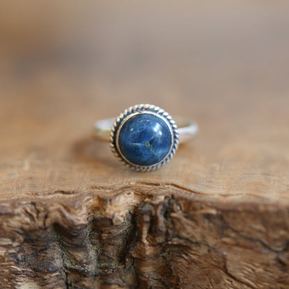 Teal Apatite Sterling Silver Ring - Handmade Stacker Ring