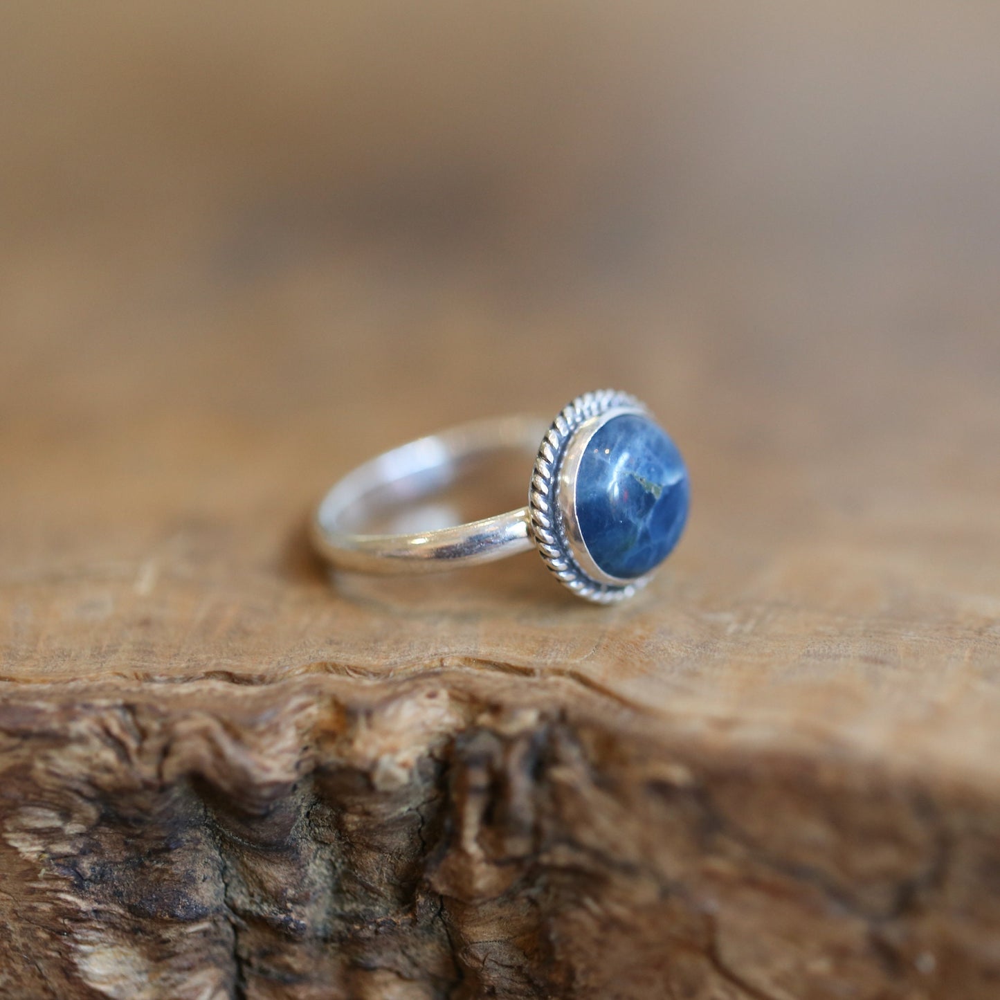 Teal Apatite Sterling Silver Ring - Handmade Stacker Ring