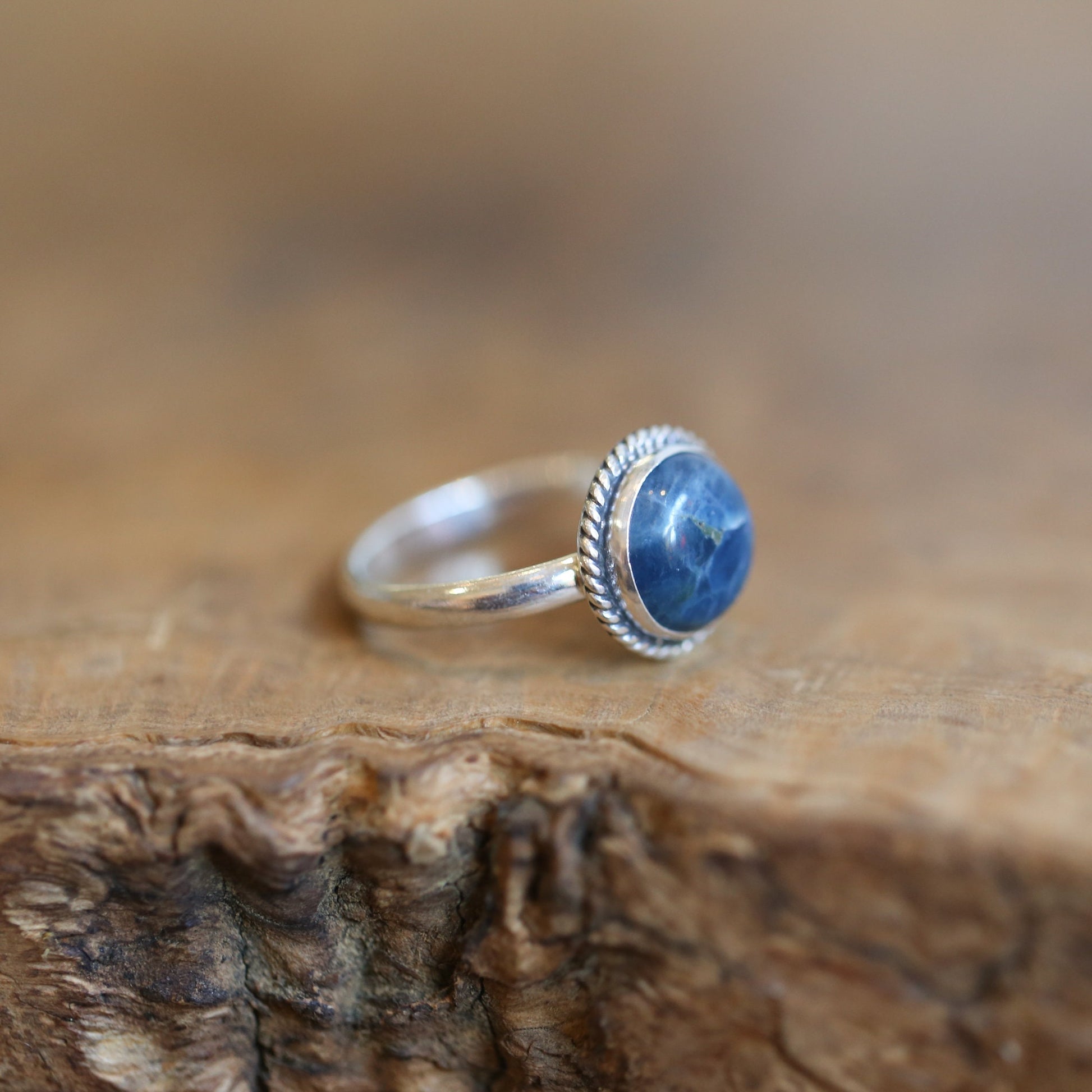 Teal Apatite Sterling Silver Ring - Handmade Stacker Ring