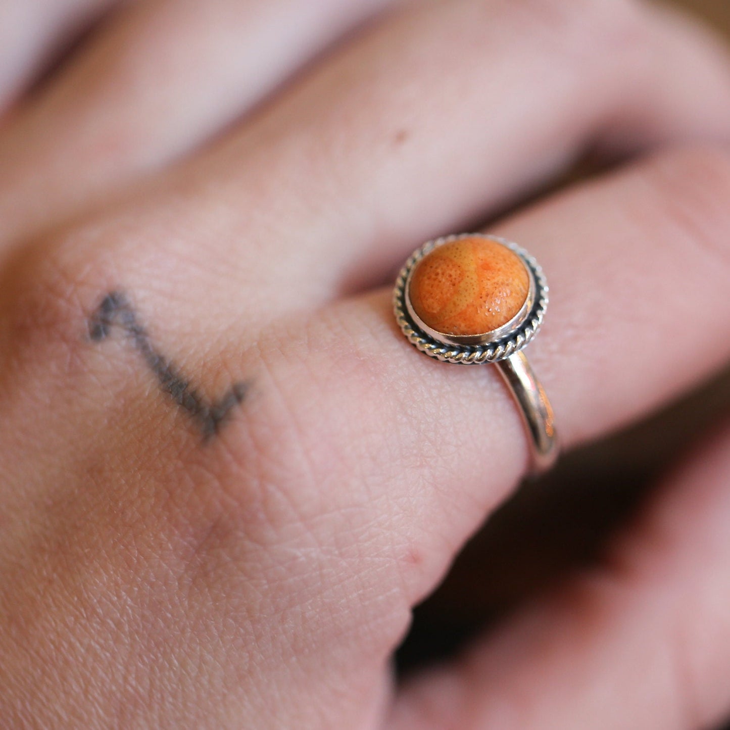Red Sponge Coral Ring – Sterling Silver, Silversmithed