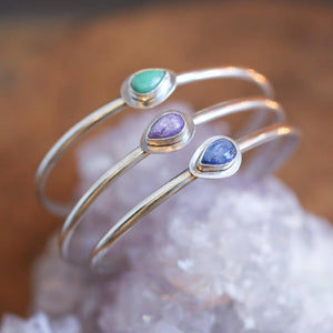 Blue Kyanite Sterling Silver Cuff Bracelet - Pear Cabochon