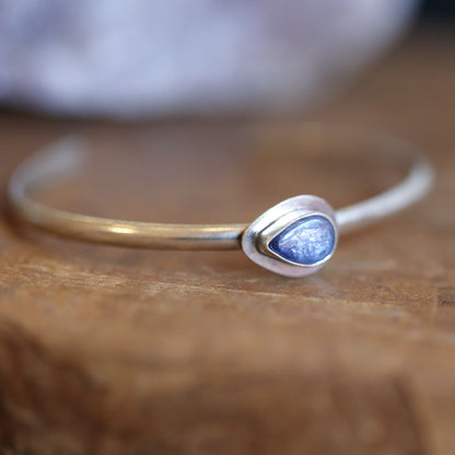 Blue Kyanite Sterling Silver Cuff Bracelet - Pear Cabochon