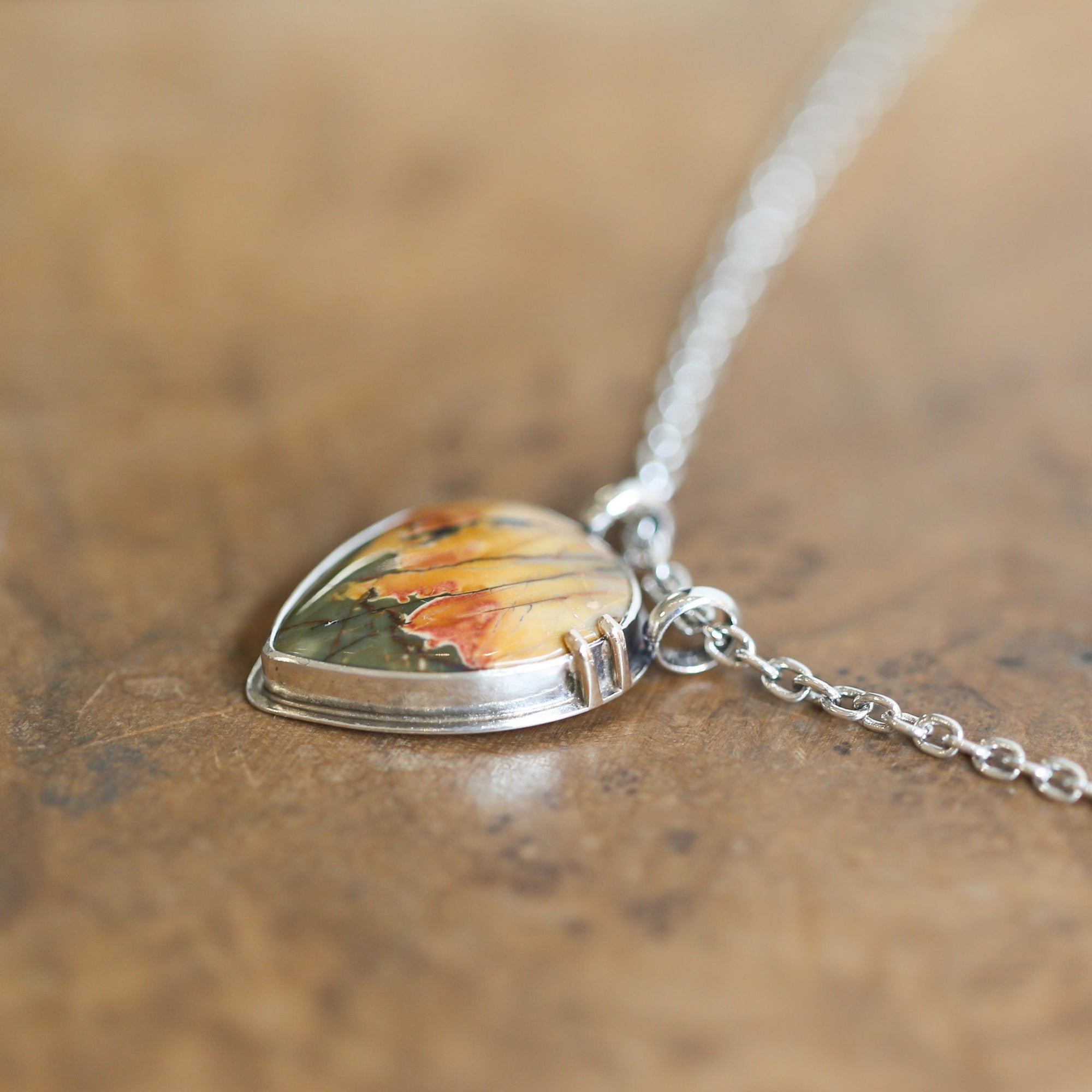 Red Creek Jasper Pendant - 14K Solid Gold Accents - Sterling Silver