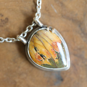 Red Creek Jasper Pendant - 14K Solid Gold Accents - Sterling Silver