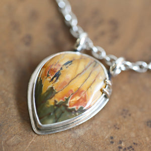 Red Creek Jasper Pendant - 14K Solid Gold Accents - Sterling Silver