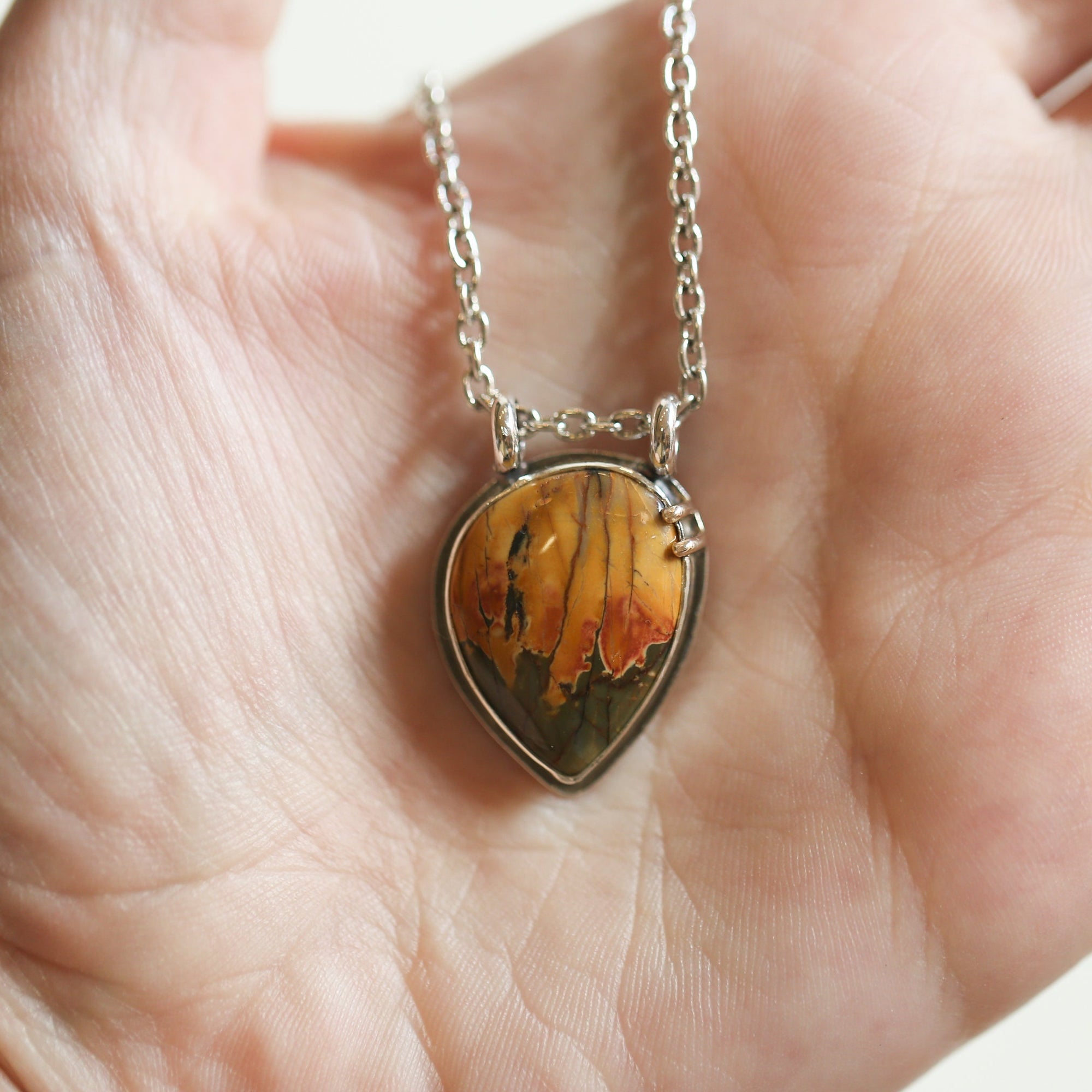 Red Creek Jasper Pendant - 14K Solid Gold Accents - Sterling Silver