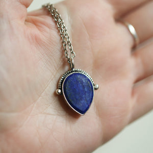 Lapis Lazuli Necklace - Silversmith Lapis Lazuli Pendant - Textured Sterling Silver