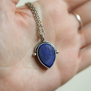 Teardrop Lapis Lazuli Pendant – Textured Sterling Silver Necklace