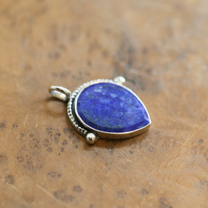 Teardrop Lapis Lazuli Pendant – Textured Sterling Silver Necklace
