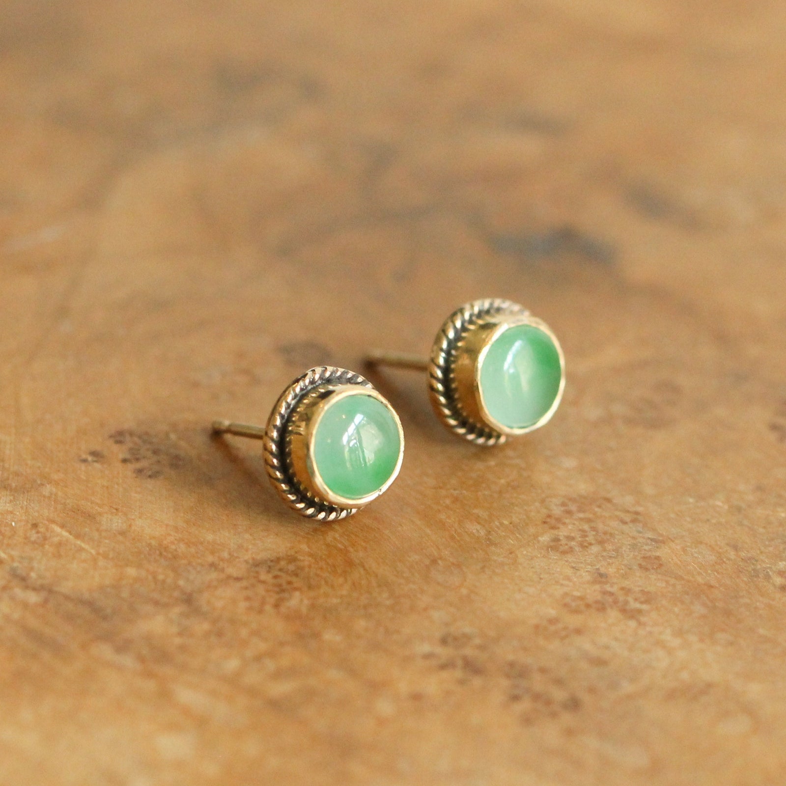Jade Posts in 14 Karat Solid Gold - Jade Studs - 14 Karat Gold Posts