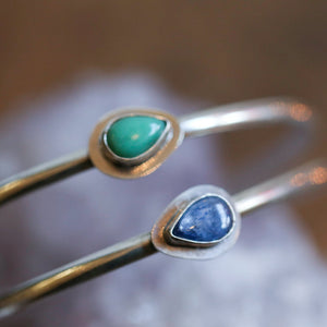 Blue Kyanite Sterling Silver Cuff Bracelet - Pear Cabochon