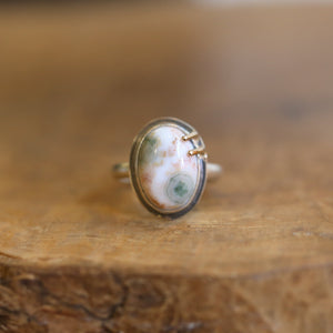 Custom Ocean Jasper Ring - Choose your stone - 14K Gold Prongs - Silversmith
