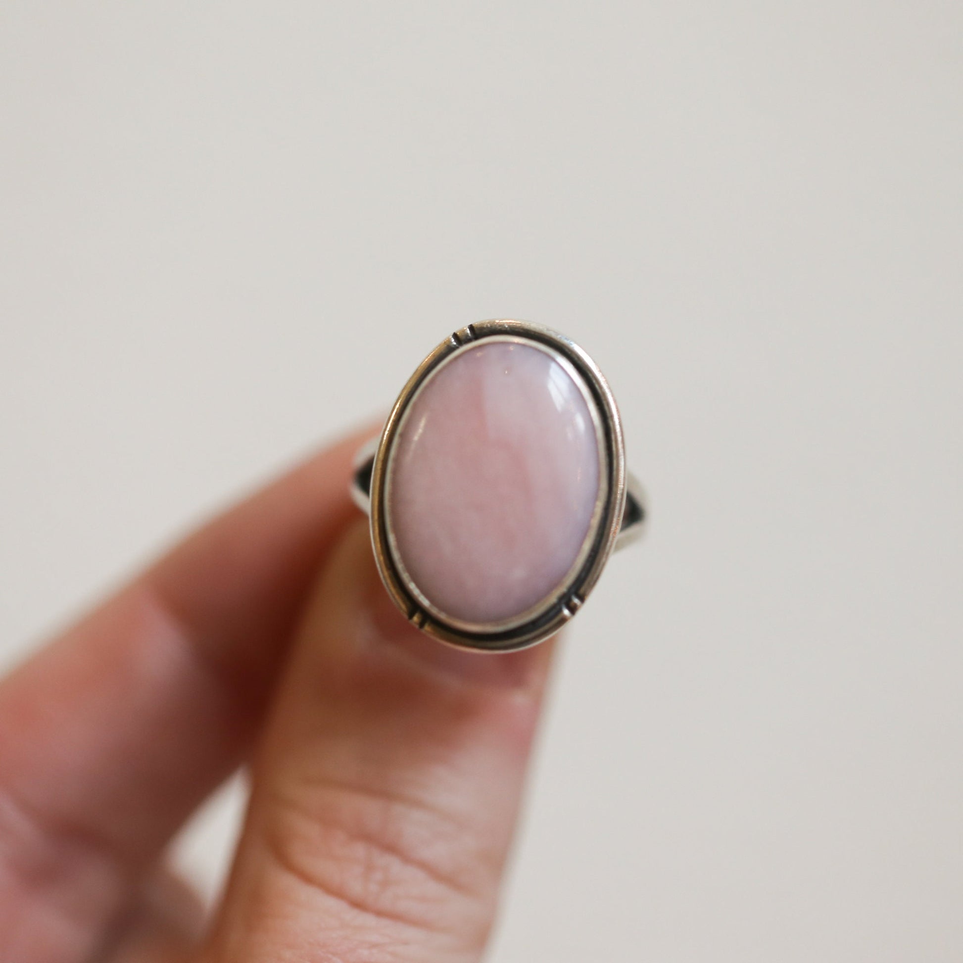 Pink Opal Sterling Silver Statement Ring – Hand Chiseled Boho Design