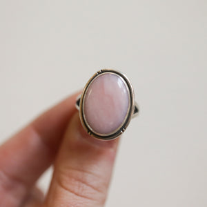 Pink Opal Sterling Silver Statement Ring – Hand Chiseled Boho Design