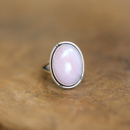 Pink Opal Sterling Silver Statement Ring – Hand Chiseled Boho Design