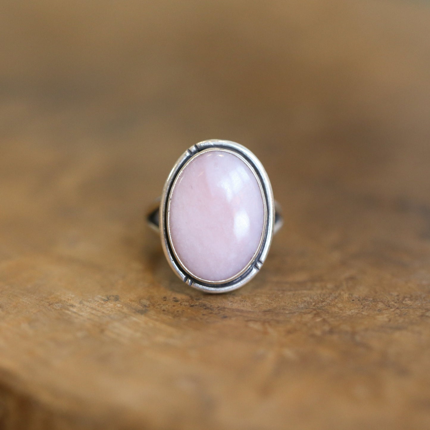 Pink Opal Sterling Silver Statement Ring – Hand Chiseled Boho Design
