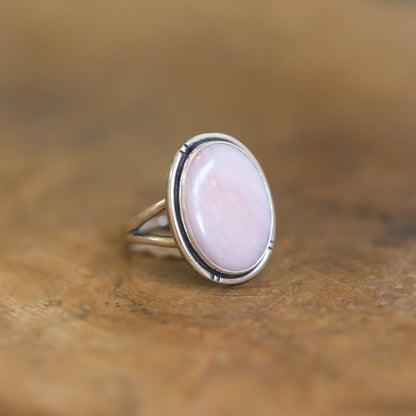 Pink Opal Sterling Silver Statement Ring – Hand Chiseled Boho Design
