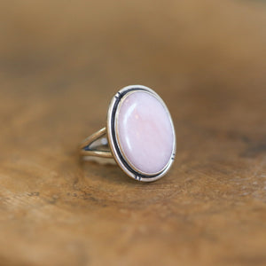 Pink Opal Sterling Silver Statement Ring – Hand Chiseled Boho Design