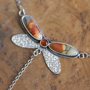 Red Creek Jasper Dragonfly Necklace - Carnelian - Sterling Silver