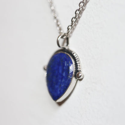 Teardrop Lapis Lazuli Pendant – Textured Sterling Silver Necklace