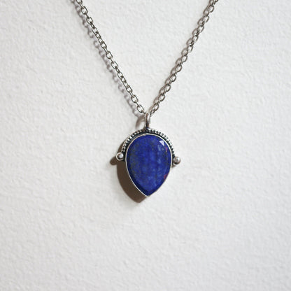 Teardrop Lapis Lazuli Pendant – Textured Sterling Silver Necklace