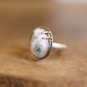 Custom Ocean Jasper Ring - Choose your stone - 14K Gold Prongs - Silversmith